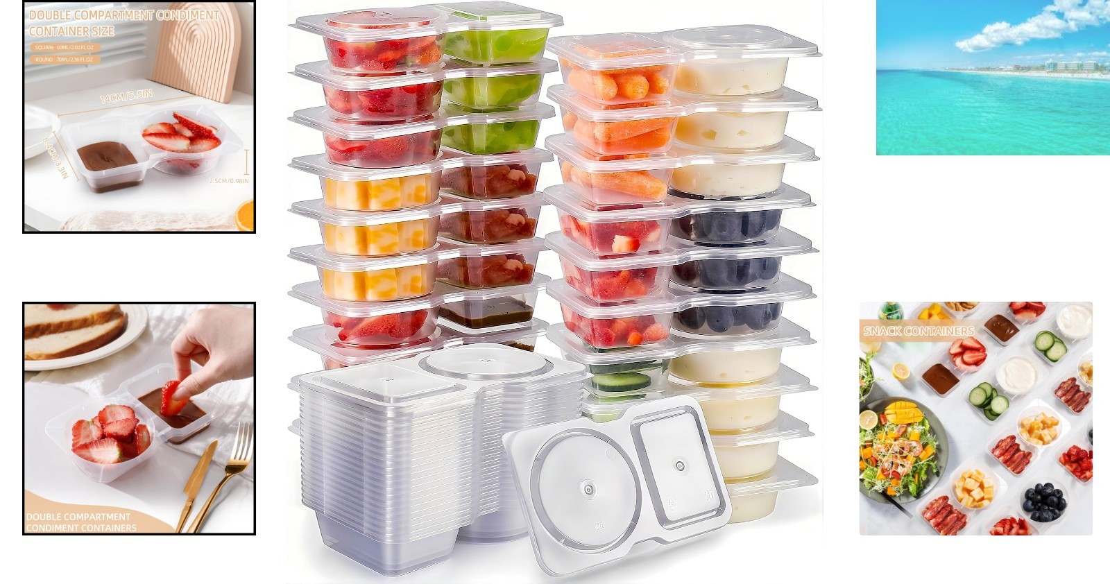 20 Pcs Airtight Reusable Snack Containers with Double Compartments for Meal Prep