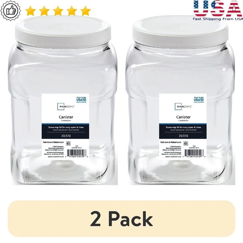 2 Pack 2 Quart Clear Plastic Storage Canisters with Twist Top Lid Stackable Kitc