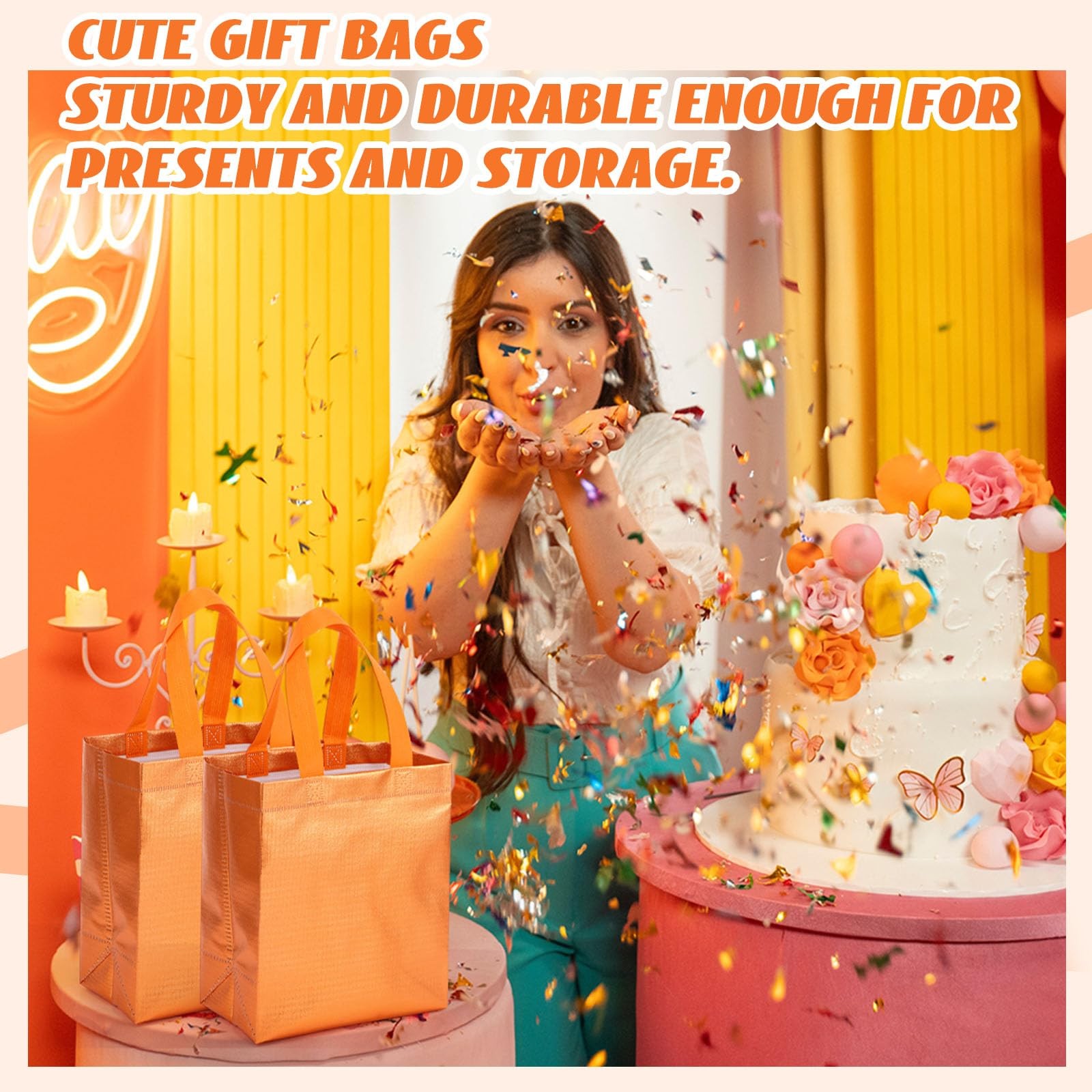 Eccliy 80 Pcs Reusable Gift Bags Set Glossy Grocery Gift Tote Handle For