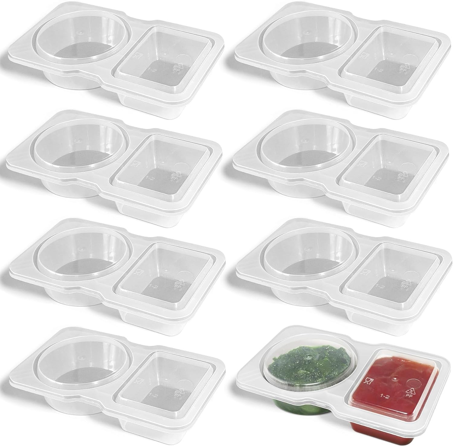 8Pcs Double Compartment Condiment Containers with Lids, Reusable Plastic Snack
