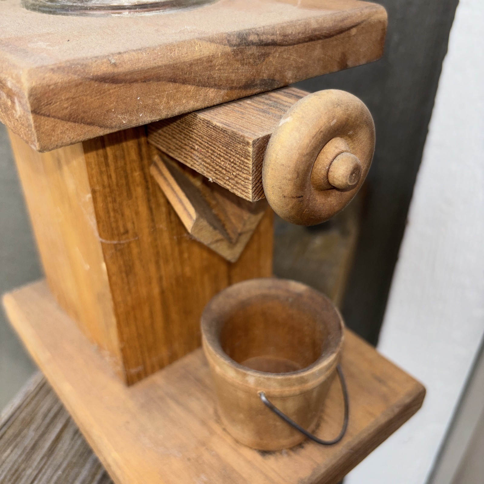 Vintage Oak Wood / Glass Mason Jar Candy Peanut Gumball Dispenser Country Decor