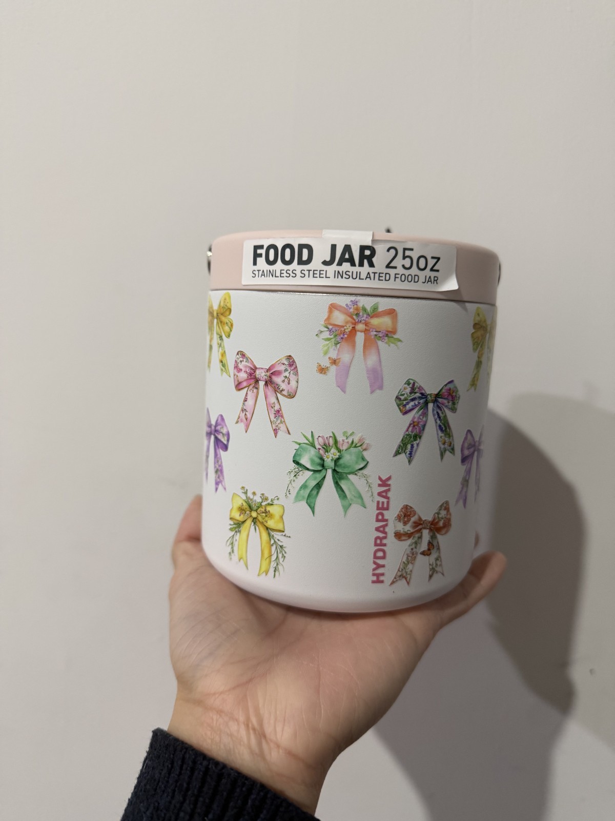 Hydrapeak Food Jar 25oz Stainless Steel Insulated Wide Mouth Bows Floral Ribbon