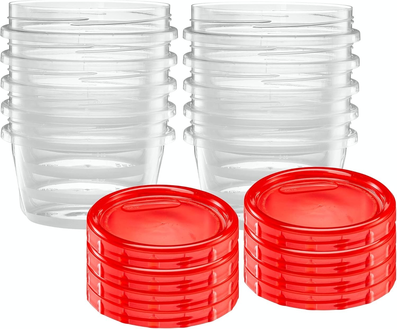 (16 Ounce 10 Pack) Twist Cap Containers Clear Bottom with Red Top Screw on Lids