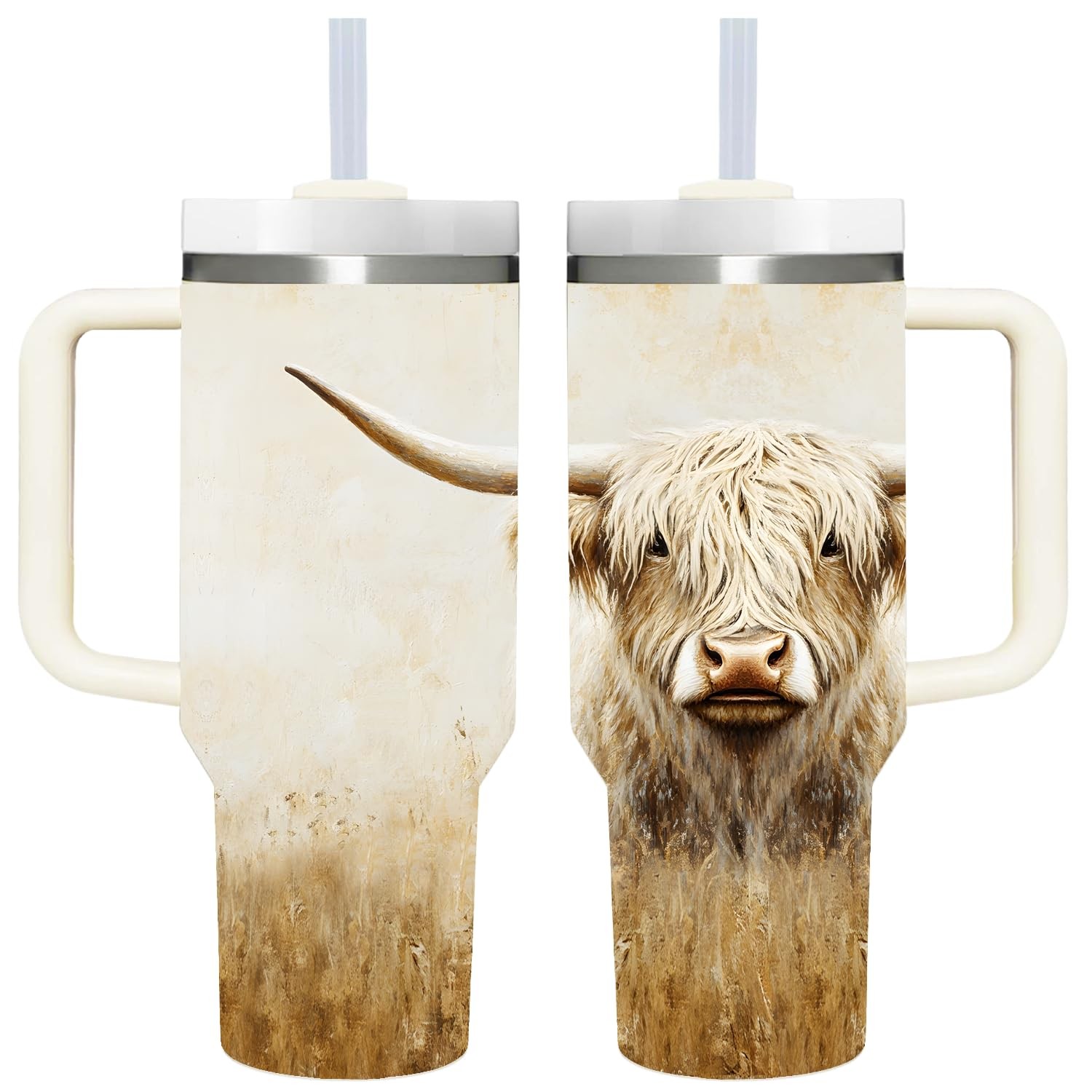 Highland Cow Tumbler 40oz with Handle – Unique Gift for Cow Lovers