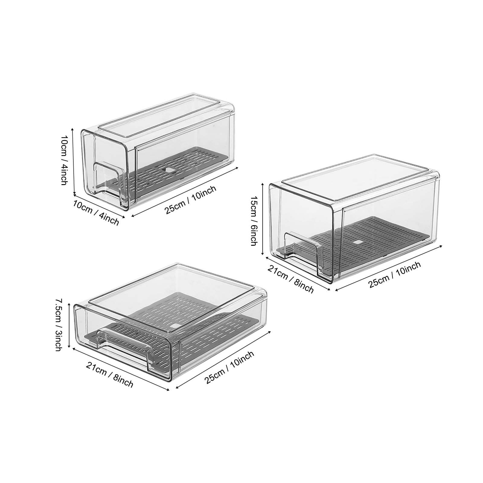 Bronkeeper Pull Out Clear Fridge Organizer Drawers with Drainer, Refrigerator…