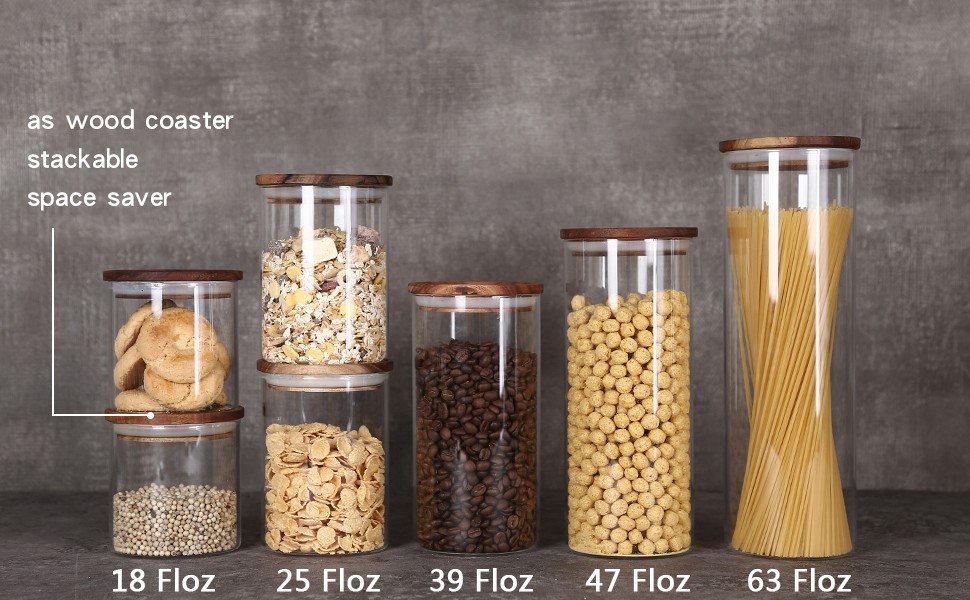 Sealed Glass Food Storage Containers with Airtight Wood Lids and Scoops for