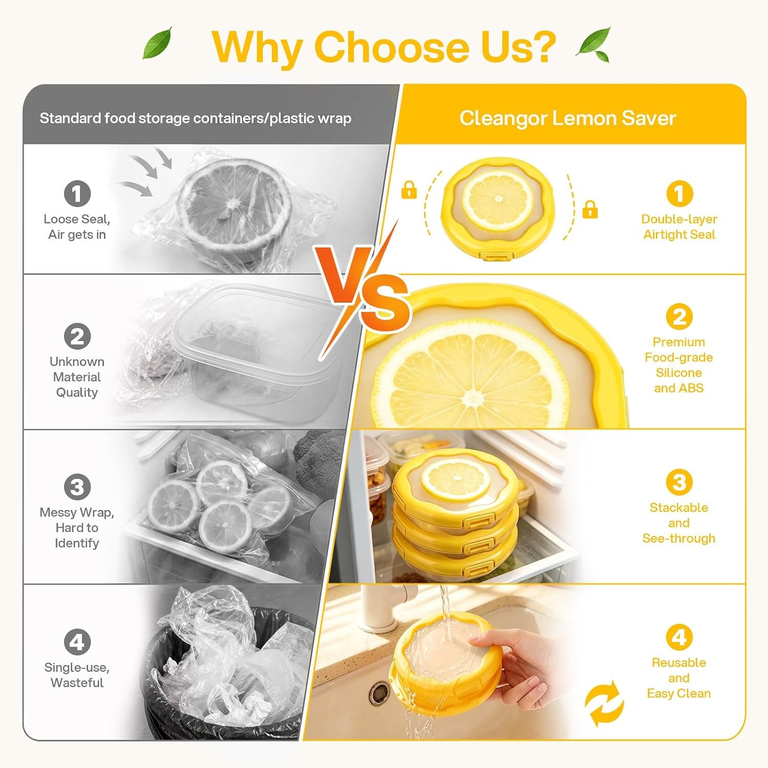 Reusable Lemon Container with Snap On Lid Yellow Food Storage Container