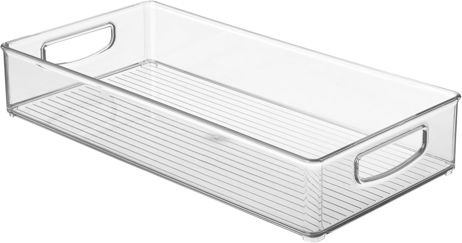 Stackable Clear Plastic Extra Long Pantry Organizers and Cabinet Storage Bins fo