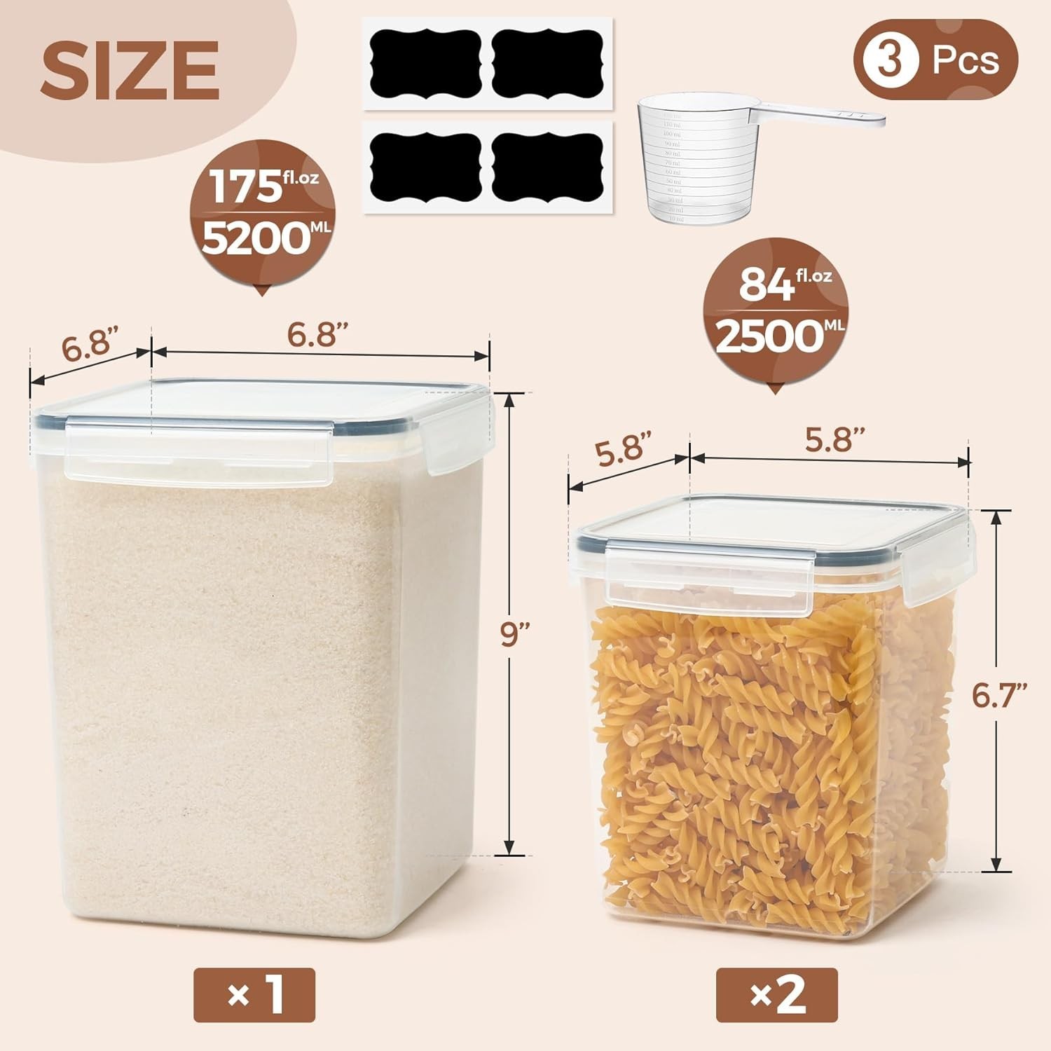 Comsaf Flour Sugar Storage Containers Set of 3 (5.2L/166Oz) (2.5L/78Oz*2), Large