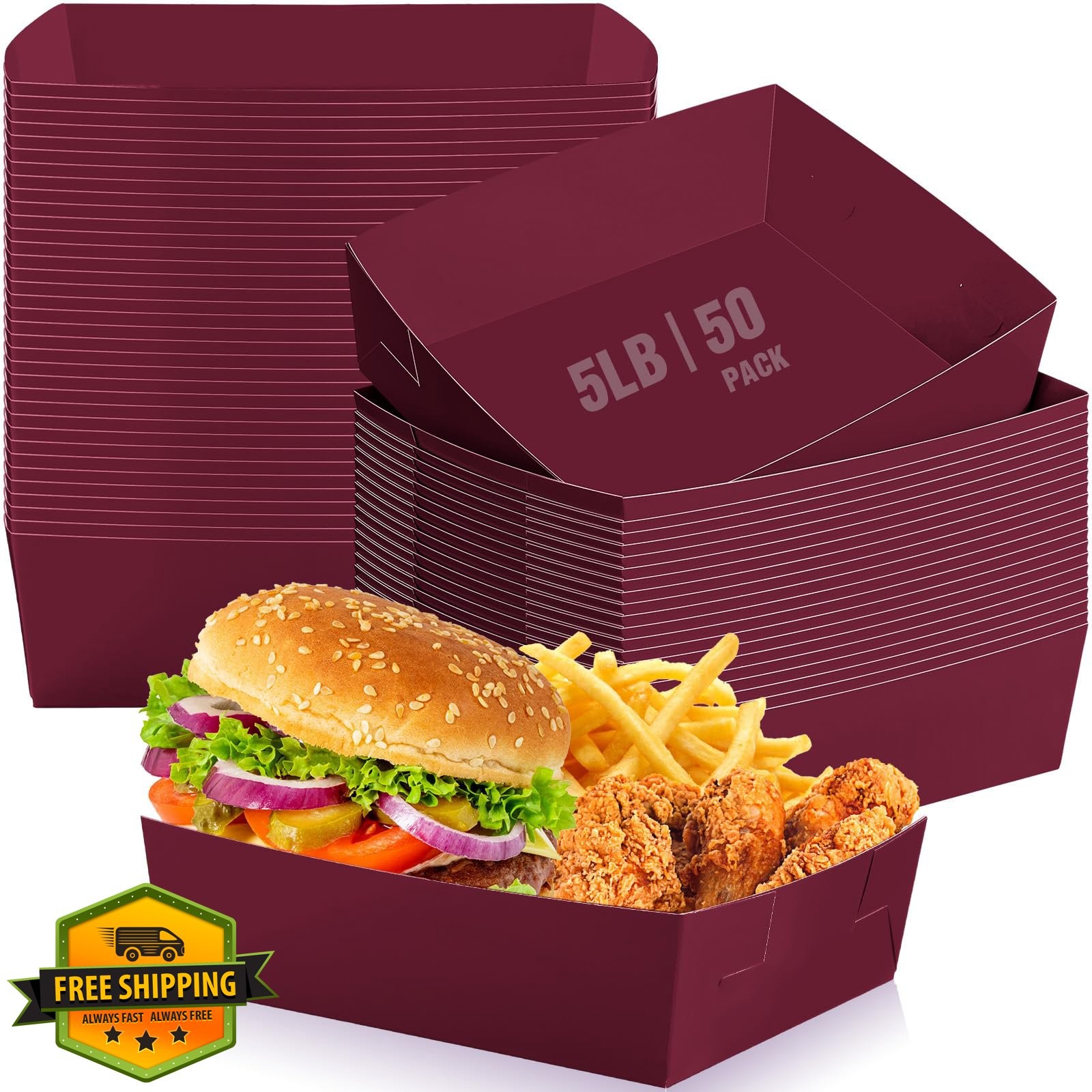 Uiifan Burgundy 50 Pcs Food Trays 5 lb