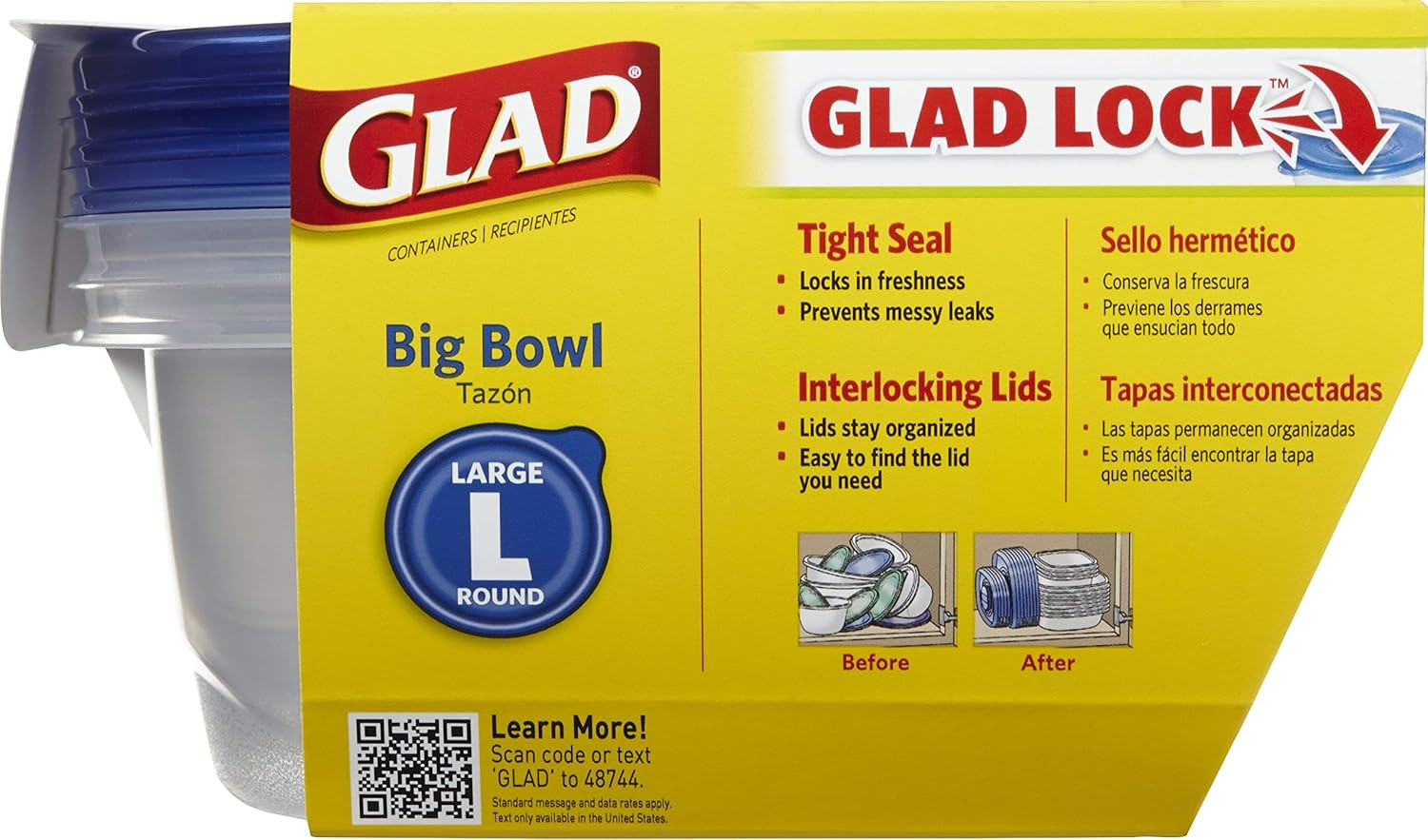 Glad Gladware Big Bowl Food Storage Containers with Lids, Large round No BPA Pla
