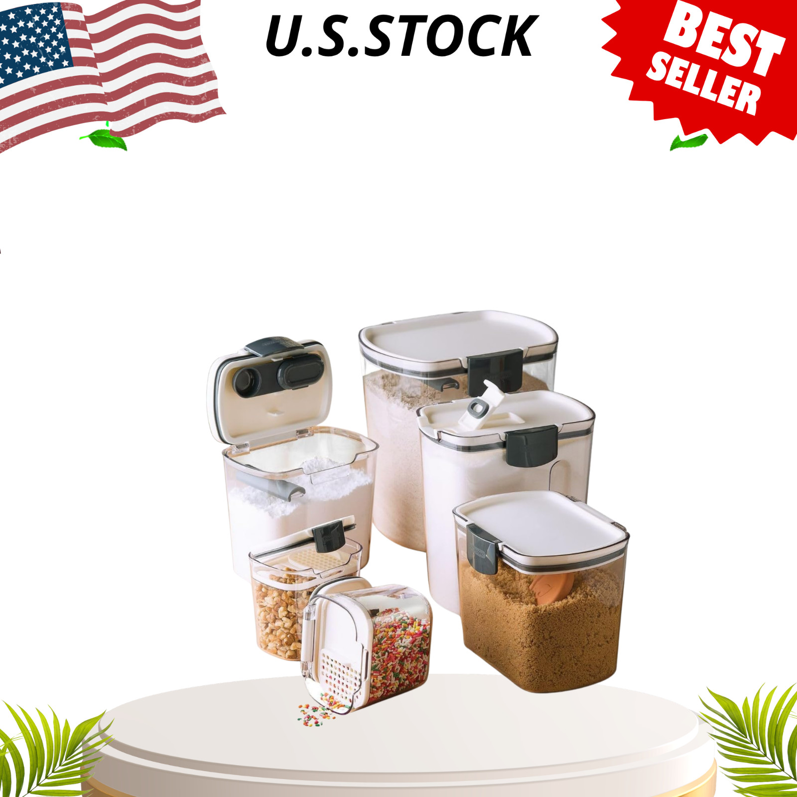 Airtight Kitchen Storage Canister Set Flour Sugar Container 6 Piece Accessories