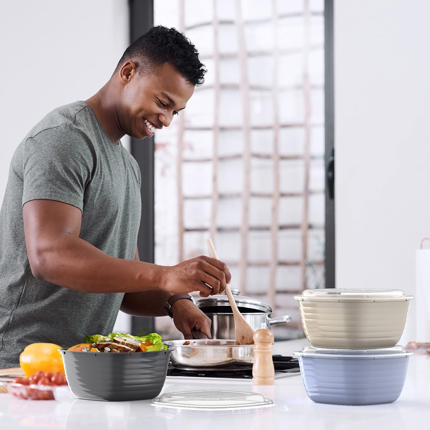 Prep – 1-Compartment Bowls with Custom Fit Lids – Reusable, Microwaveable,