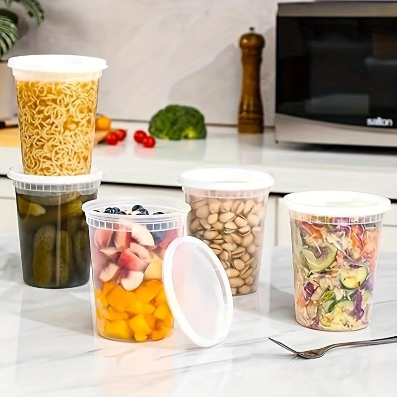 32oz Reusable Plastic Container with Lid, Sealed Round Food Storage