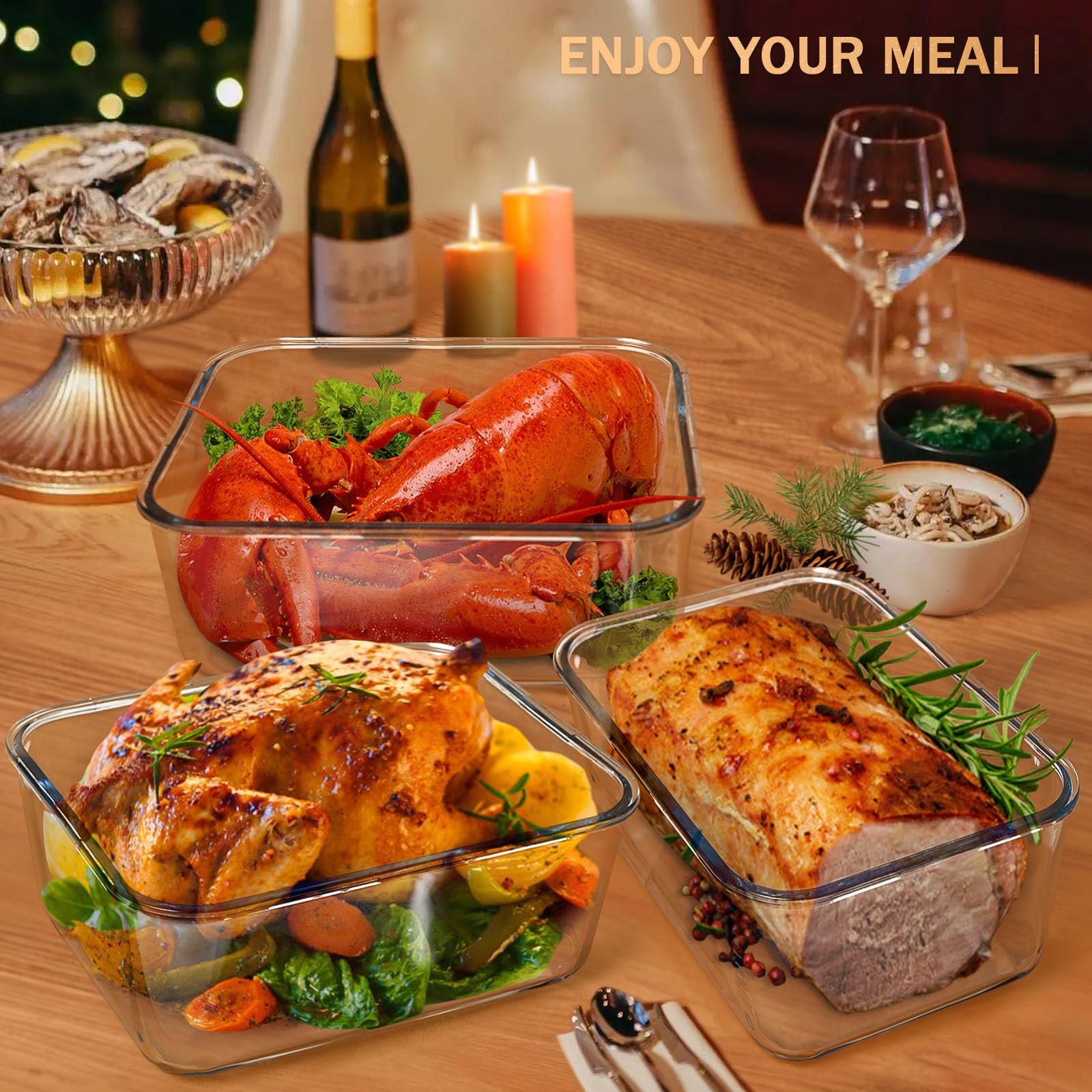 Glass Food Storage Containers with Lids for Rotisserie Chicken, Airtight 200 Oz