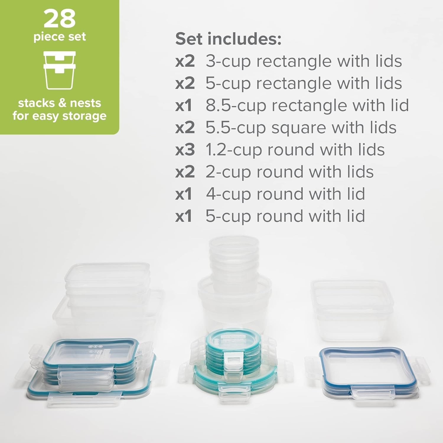 Total Solutions 14-Pack Mixed Sizes Plastic Food Storage Containers Set Airtight