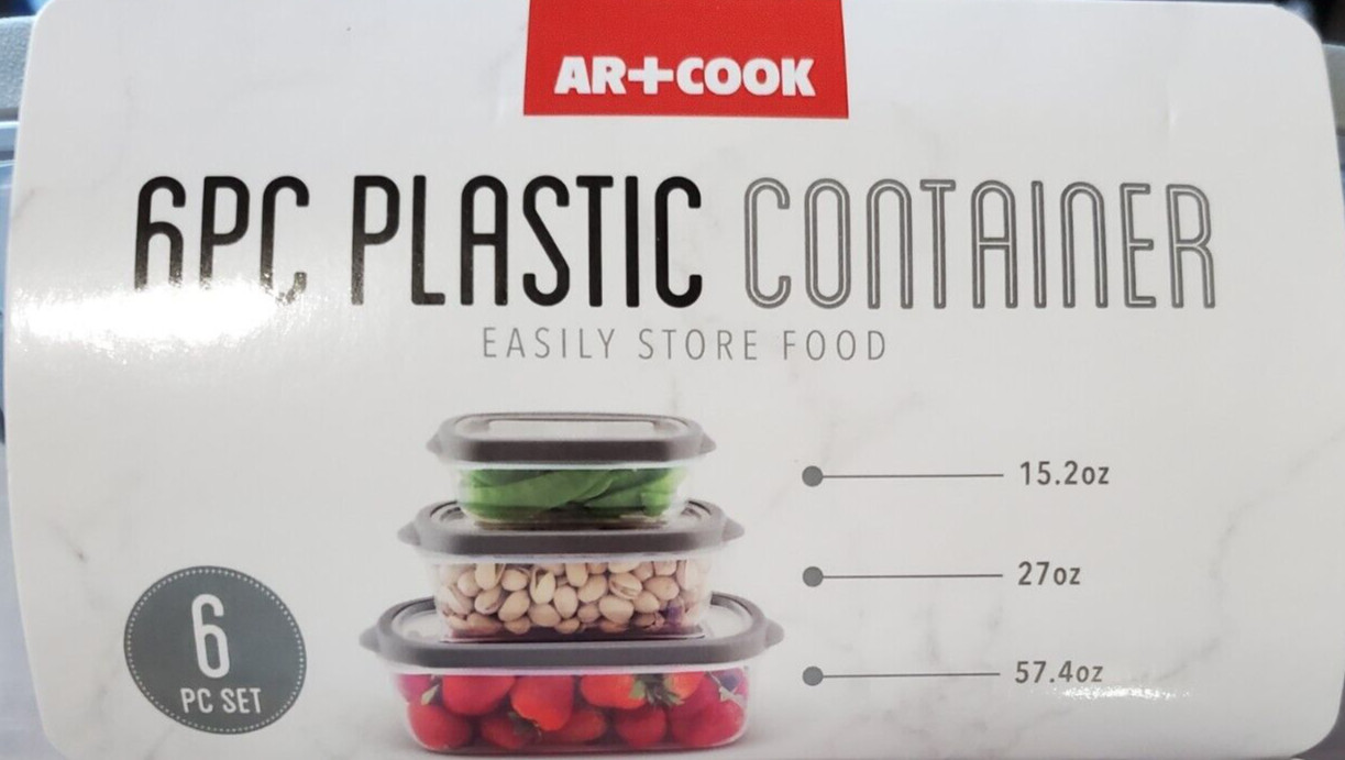 AR+COOK 6-PC. FOOD STORAGE CONTAINER SET 3 CONTAINERS + 3 LIDS Gray