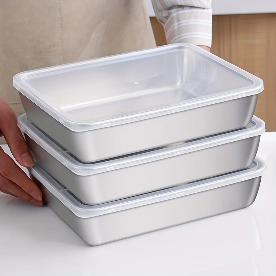 3pcs Stainless Steel Food Containers & Lunch Box, Leakproof Stackable Clear Lids