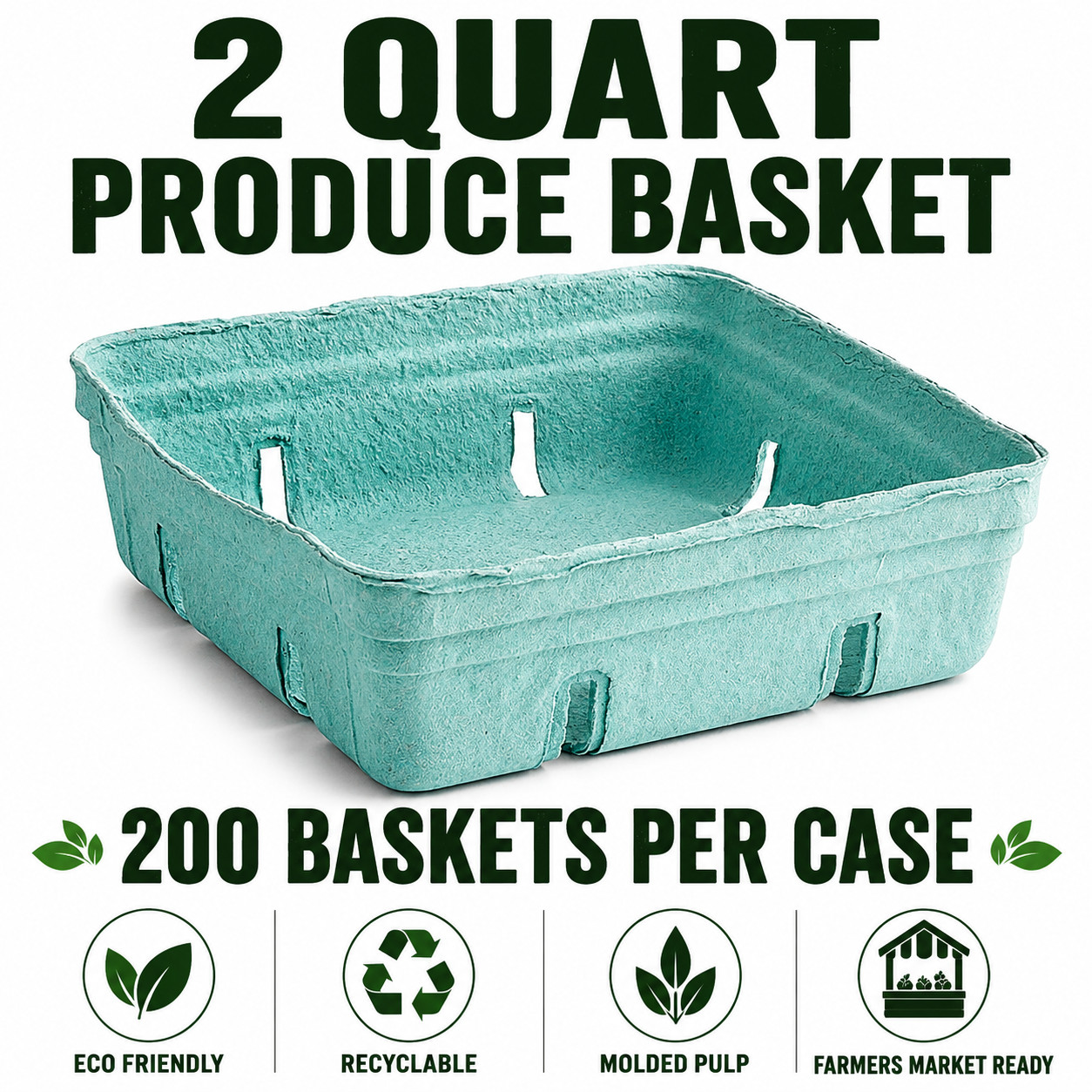 200 Green 2 Quart Molded Pulp Berry Produce Baskets Fruit Containers