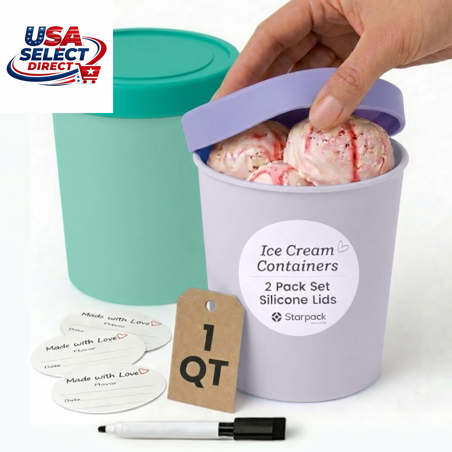 Starpack Freeze the Day Ice Cream Containers 2-Pack 1 Quart BPA-Free
