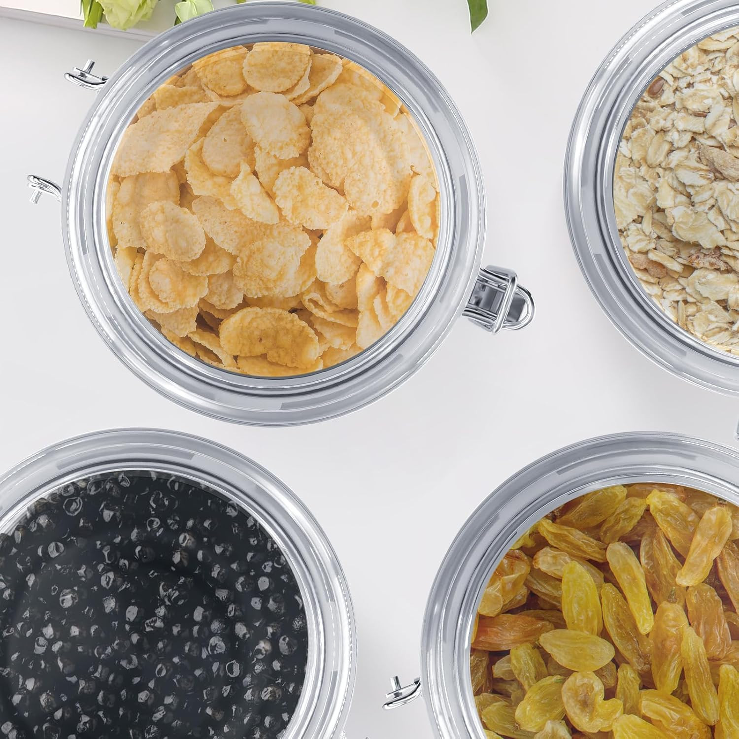 ENLOY 4-Piece Stainless Steel Airtight Food Storage Canister Set with Clear Lid,