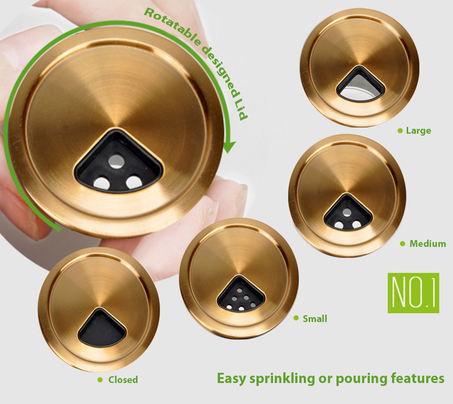 Stainless Steel Salt & Pepper Shakers Glass Bottom Rotating Cover Spice Sugar