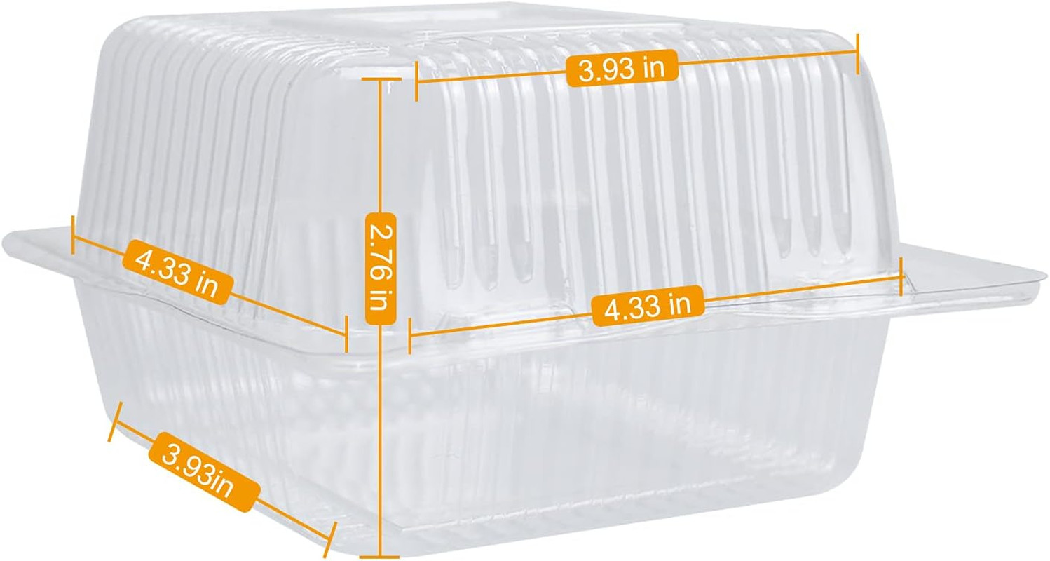 Cake Slice Containers,200Pc Square Plastic Hinged Food Container Individual Clam