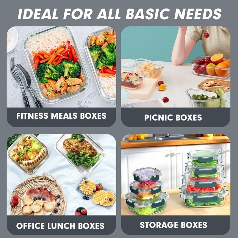 30 Piece Glass Meal Prep Containers Set Airtight Storage BPA Free Safe Portable