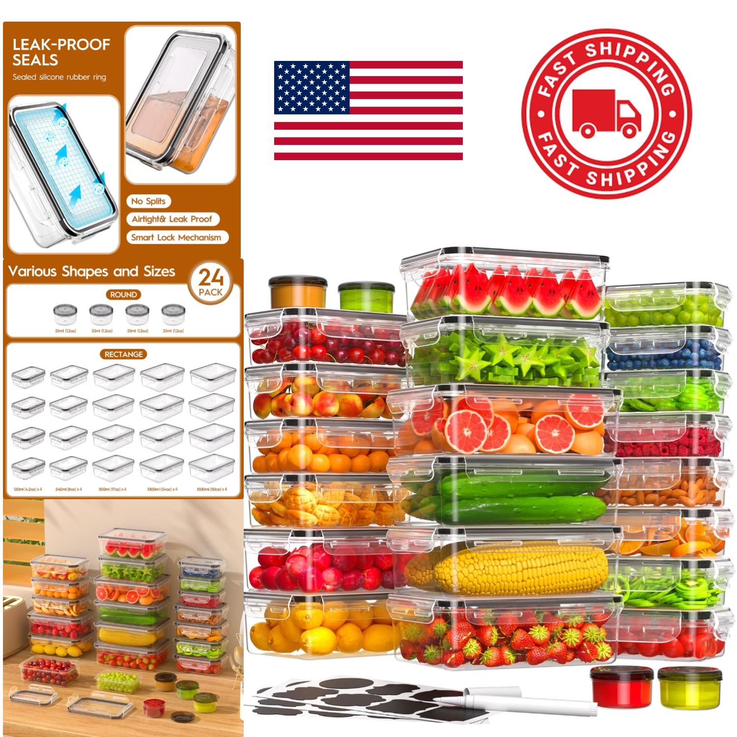 Versatile Food Storage Containers with Lids for Leftovers Fruits and Vegetables