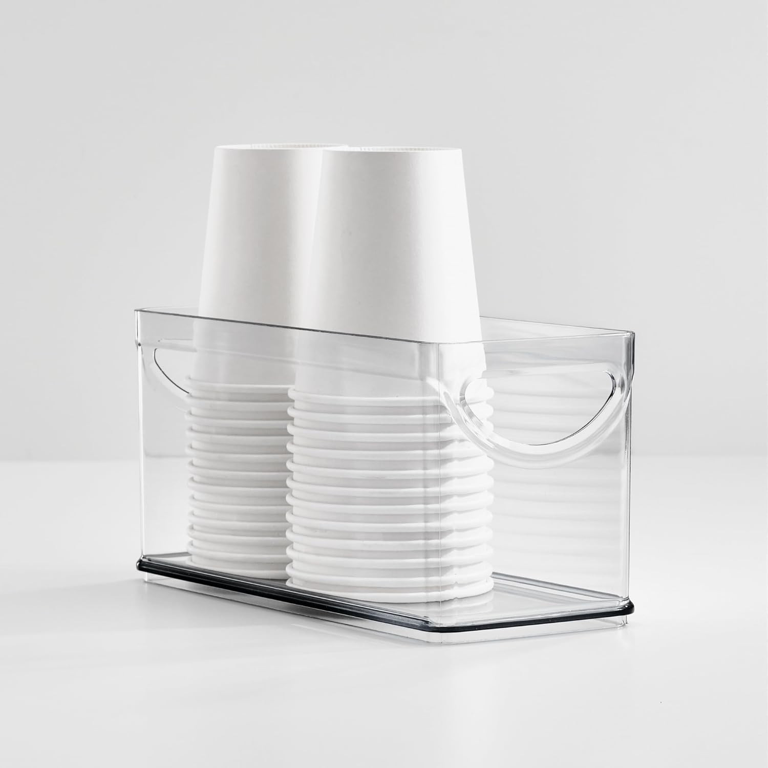 Narrow Pantry Bin with Handles for Kitchen Cabinets or Fridge, Set of 2, Clear,