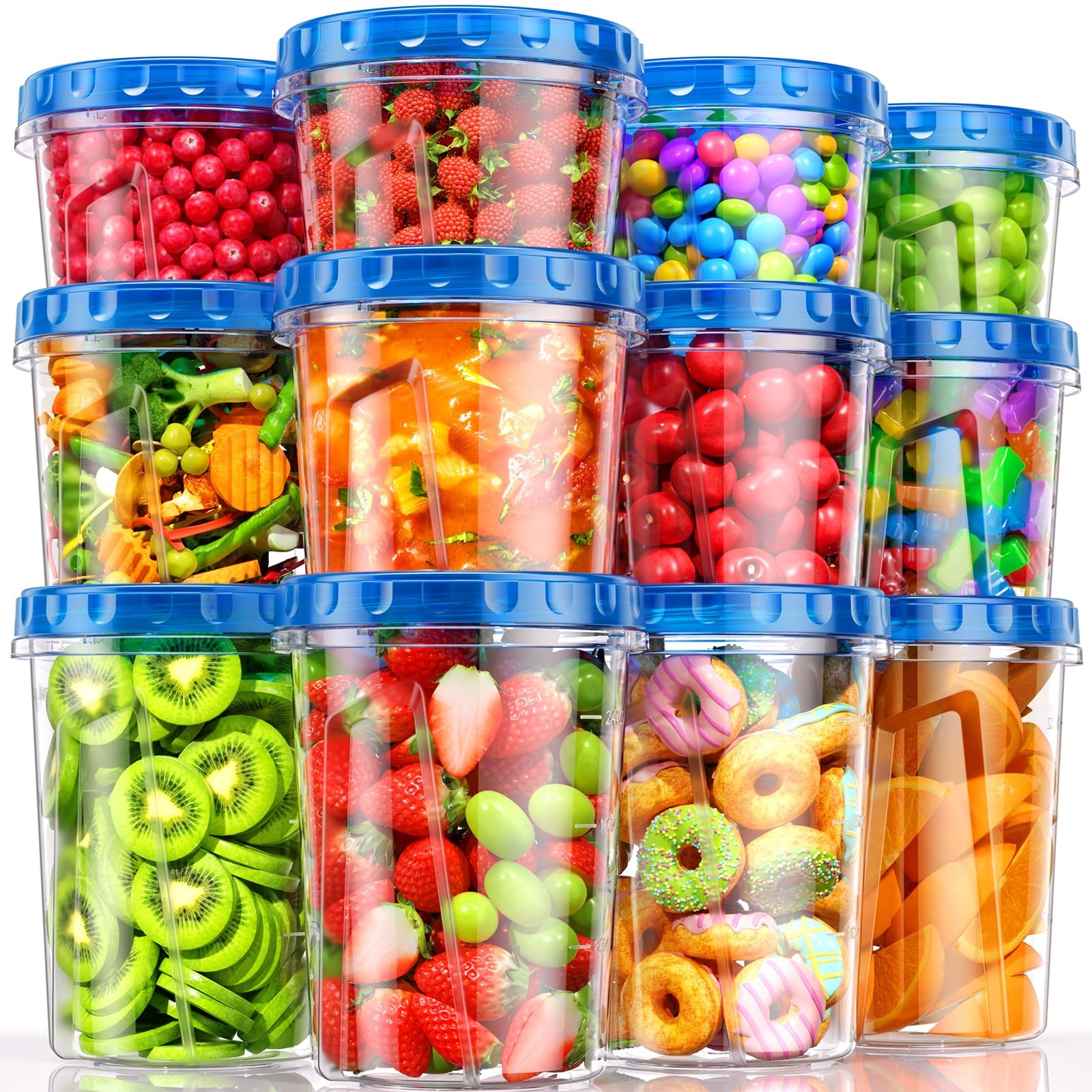 12 Pack 34/24/17oz Freezer Storage Containers, Plastic Food Storage Container…