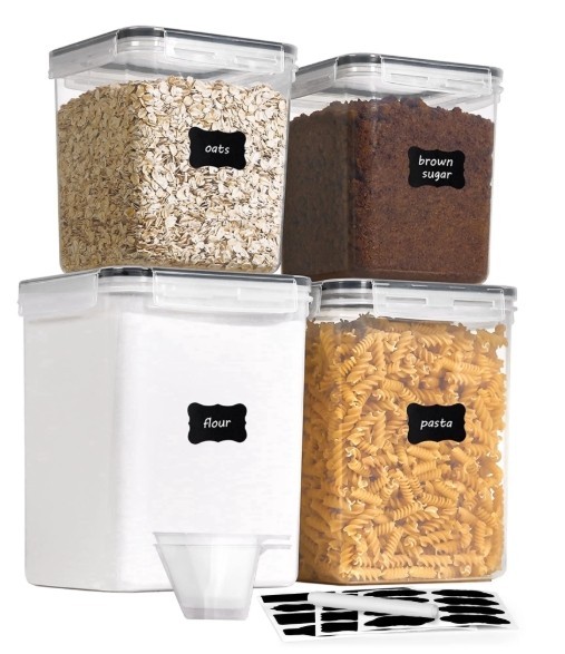 4Pc Airtight Food Storage Containers Set Flour Sugar Rice Kitchen Canisters