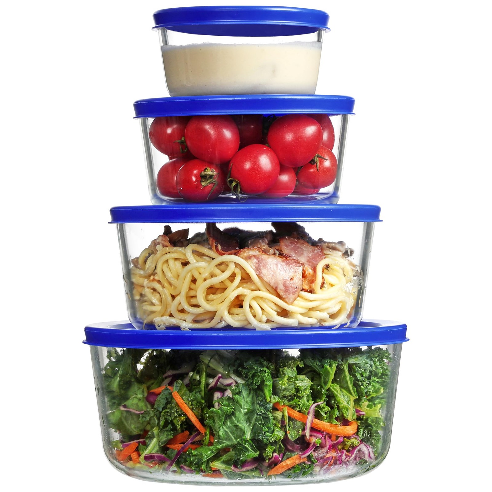 4 Pack Glass Bowls with Lids (1, 2, 4, 7 Cup), Food Storage Containers, Meal …