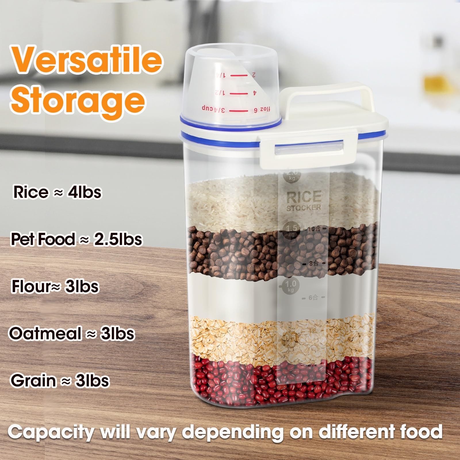 TBMax Rice Container 4 Lbs / 2 Kg Dispenser with Measuring 1 pack, Blue