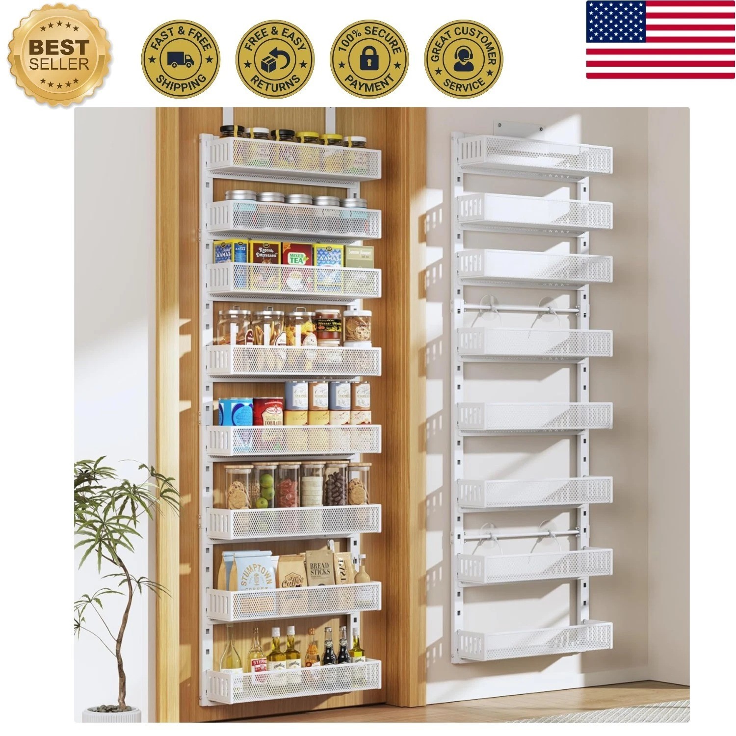 8-Tier Heavy-Duty Pantry Door Organizer – Rust Proof & Water Resistant Rack