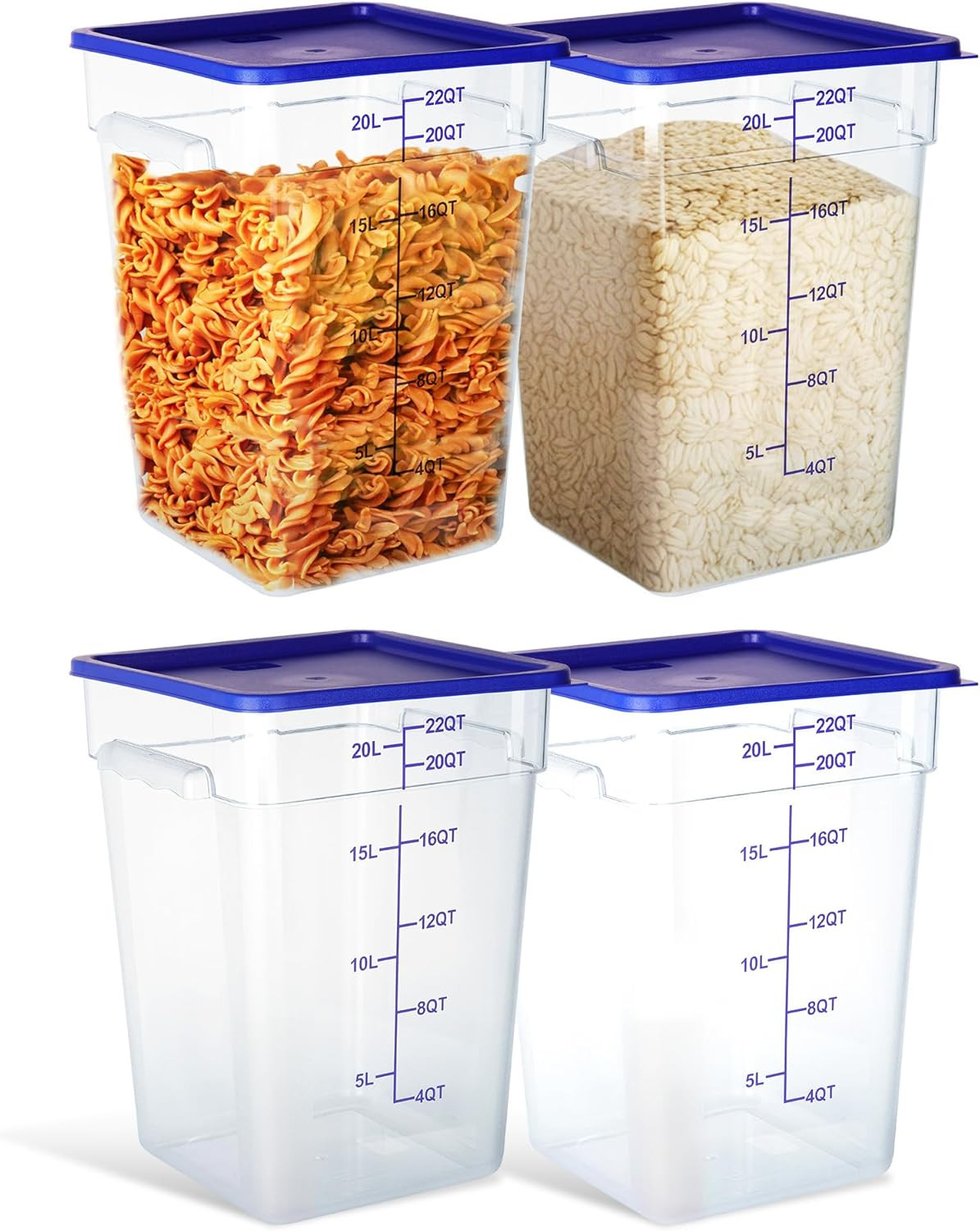 4 Pack 22 Quart Food Storage Containers with Lids, Polycarbonate Square Commerci