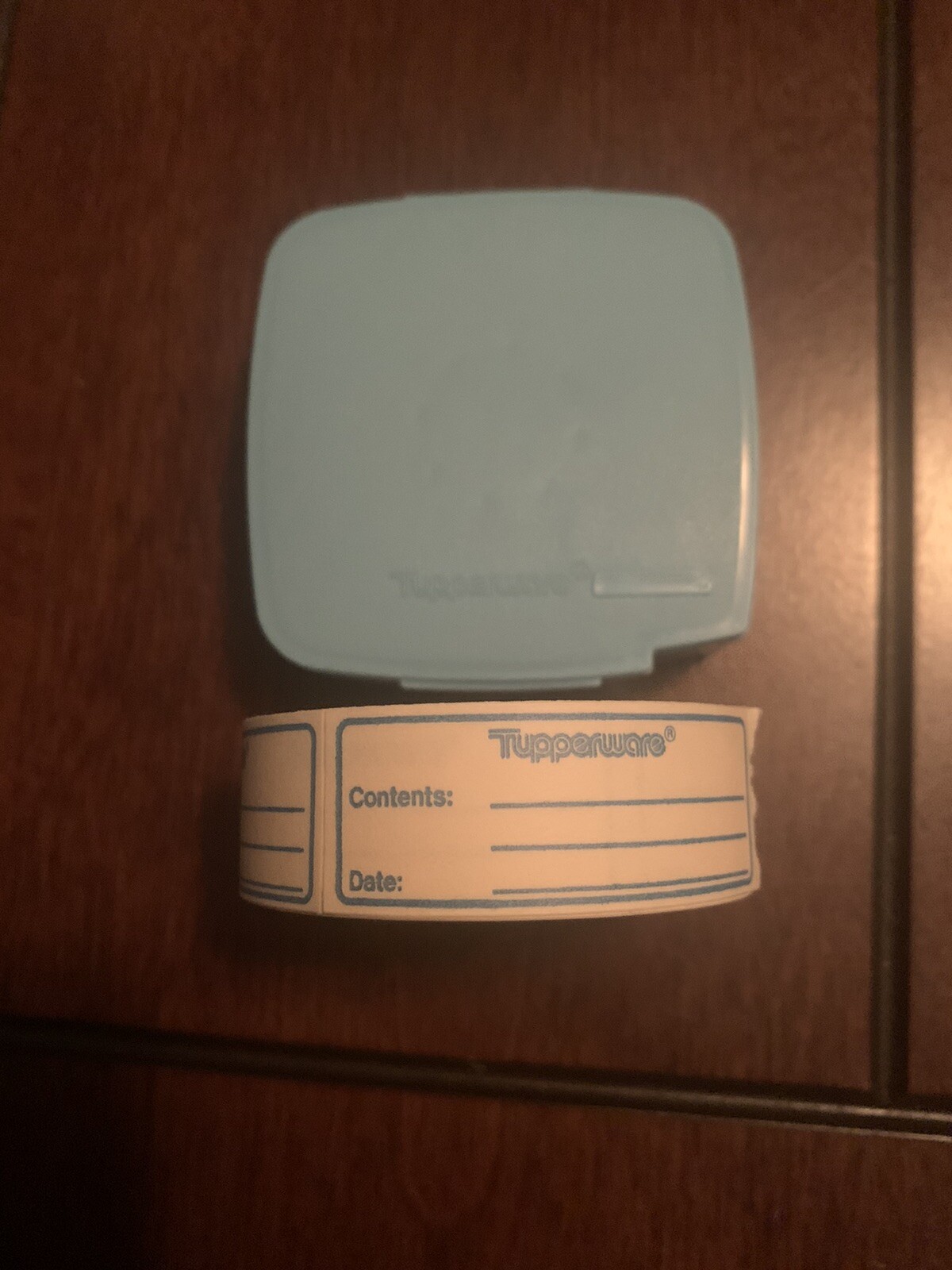 Tupperware label stickers in original dispenser light blue with labels