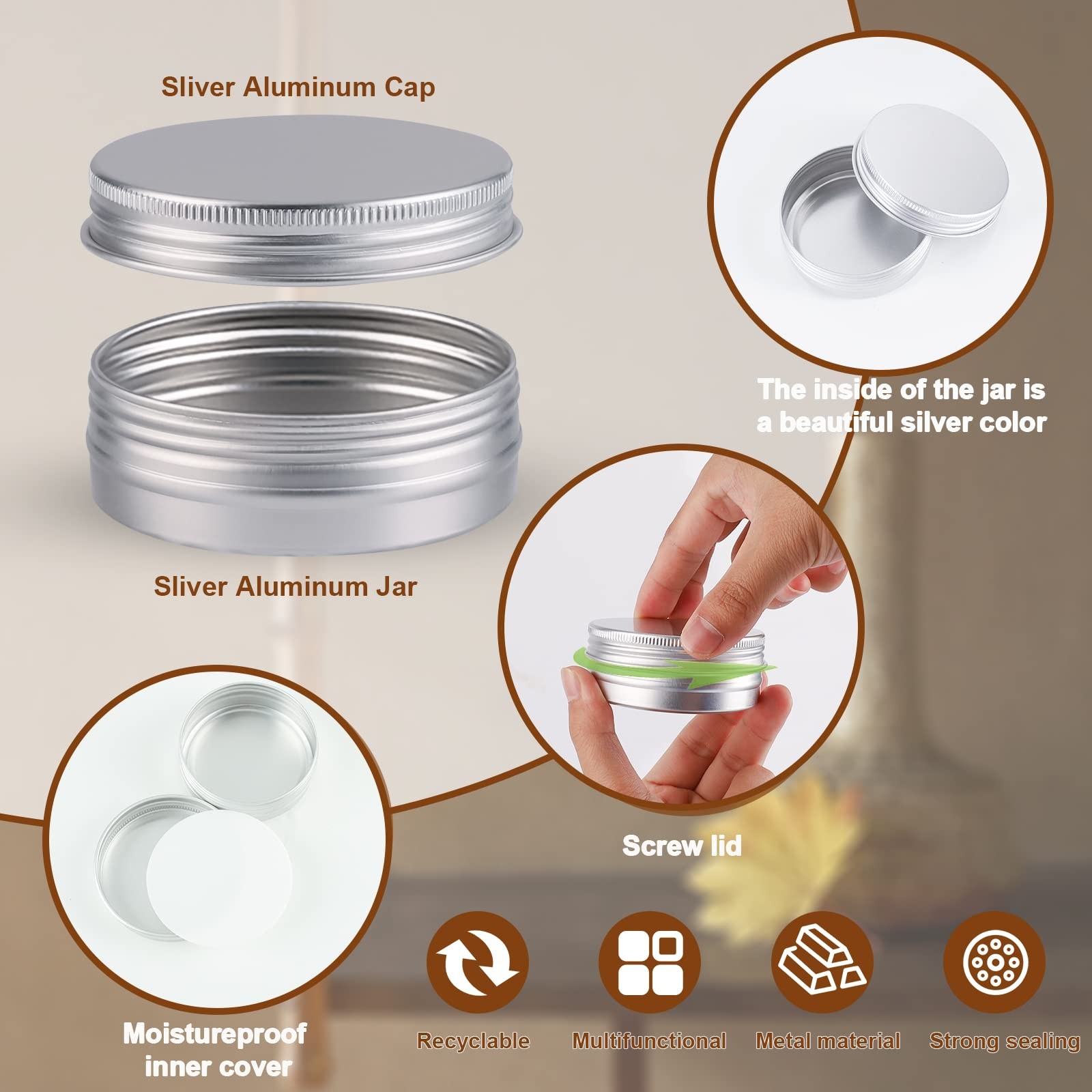 96 Pack Round Cans with Screw Lid 2 Oz Aluminum Metal Tins DIY Food Candle Co…