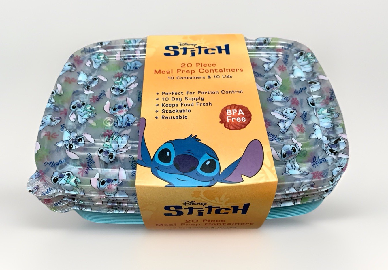NEW Disney STITCH “Aloha” 20pc Plastic Meal Prep/Food Storage Containers & Lids