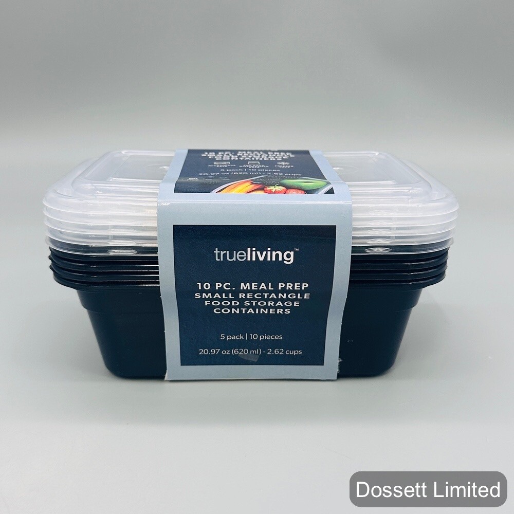 6- True Living Meal Prep Containers – Reusable- 10 pcs-5 Pack- Rectangle 20.97oz