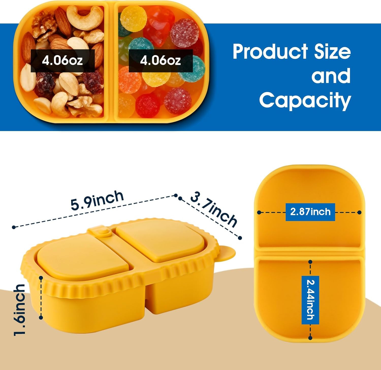 4 Pack Silicone Reusable Snack Containers with Lids – Double Compartment Snackle