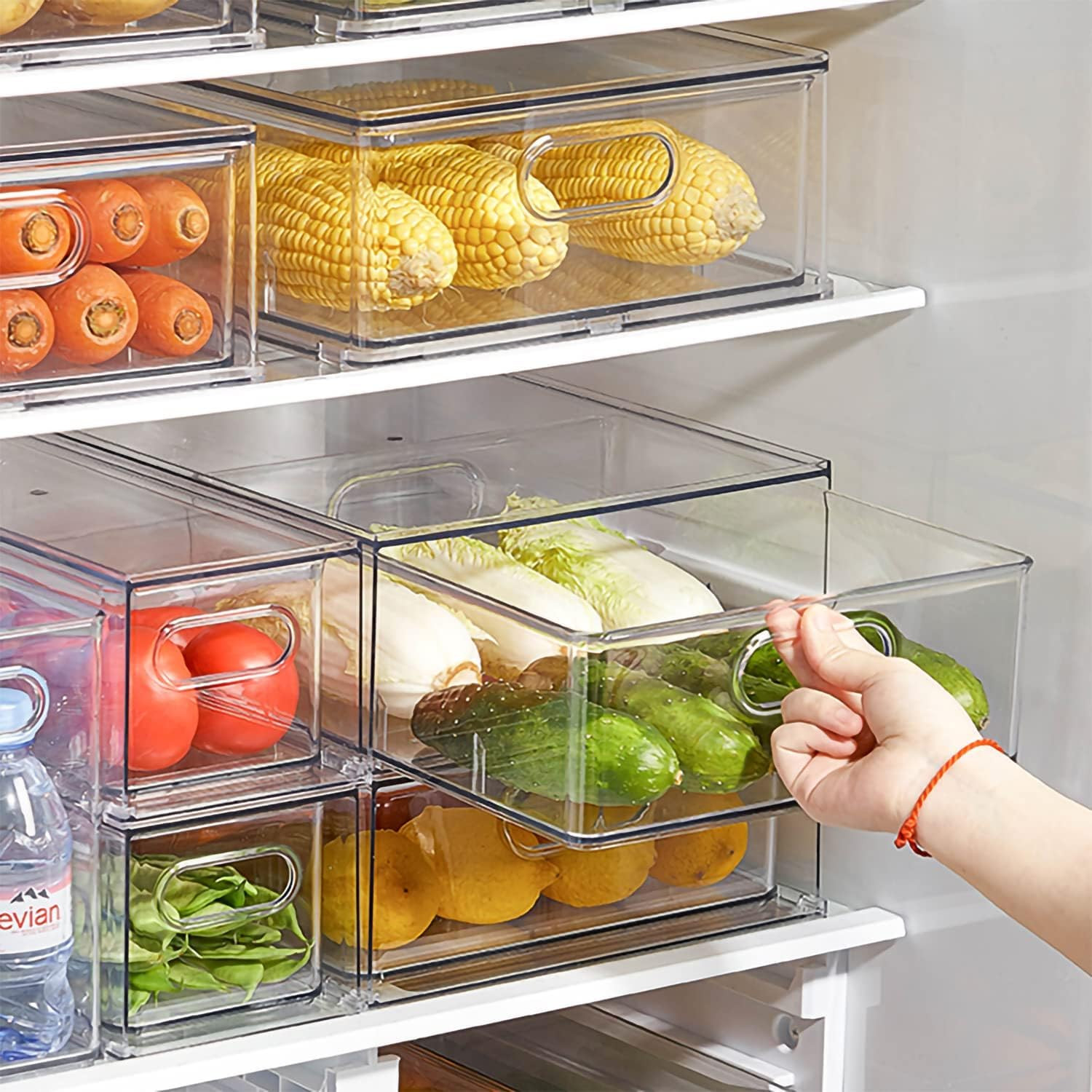 Stackable Refrigerator Organizer Bins – 9 Pack Clear Pull-Out Drawers for Produc