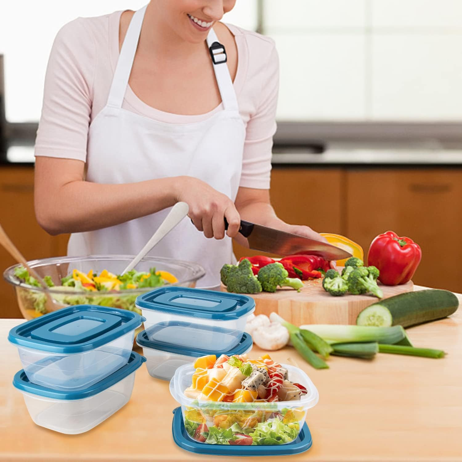 5PCS Food Containers Storage Sets(1000Ml per Box),Bpa-Free Rectangle Plastic Foo