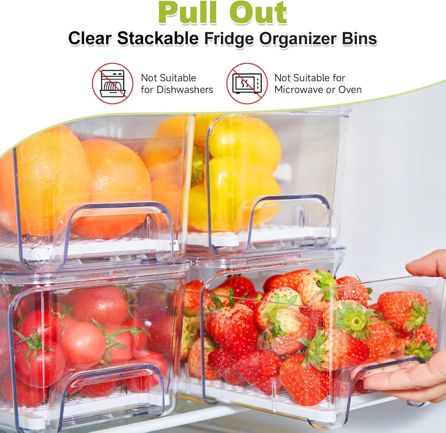 4-Pack Refrigerator Drawer Organizer Bins, Clear Stackable Pull Out Fridge Organ