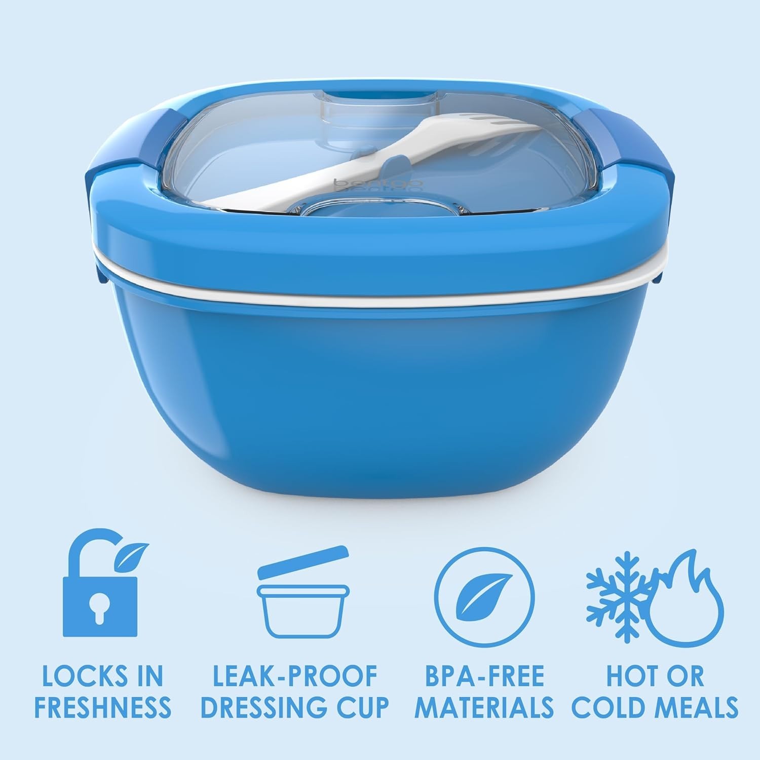 Adult Blue Salad Container with 4-Compartment Tray and Accessories