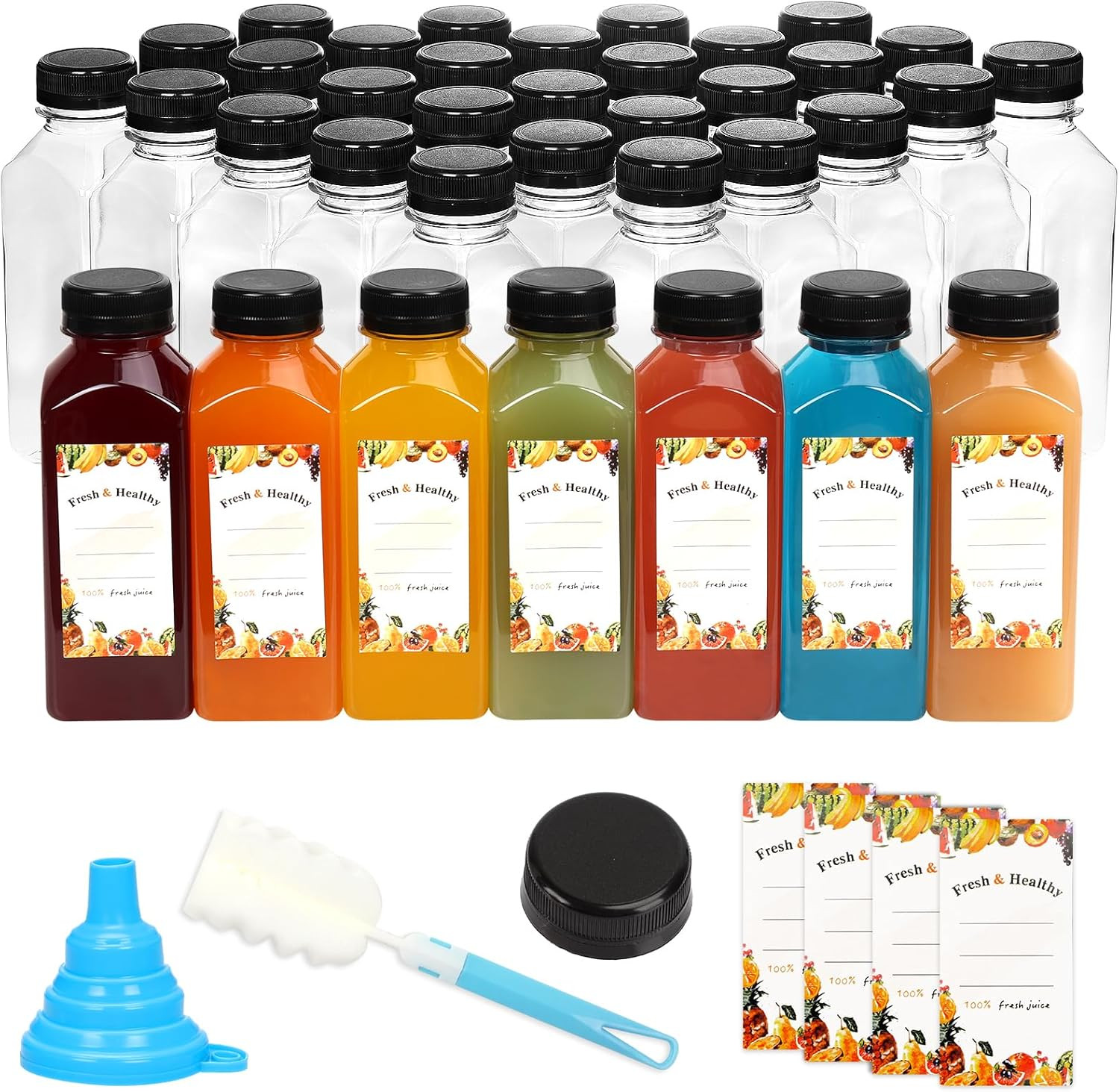 36Pcs 12Oz Juice Bottles with Lids, Reusable Clear Containers for Juices, Milk,