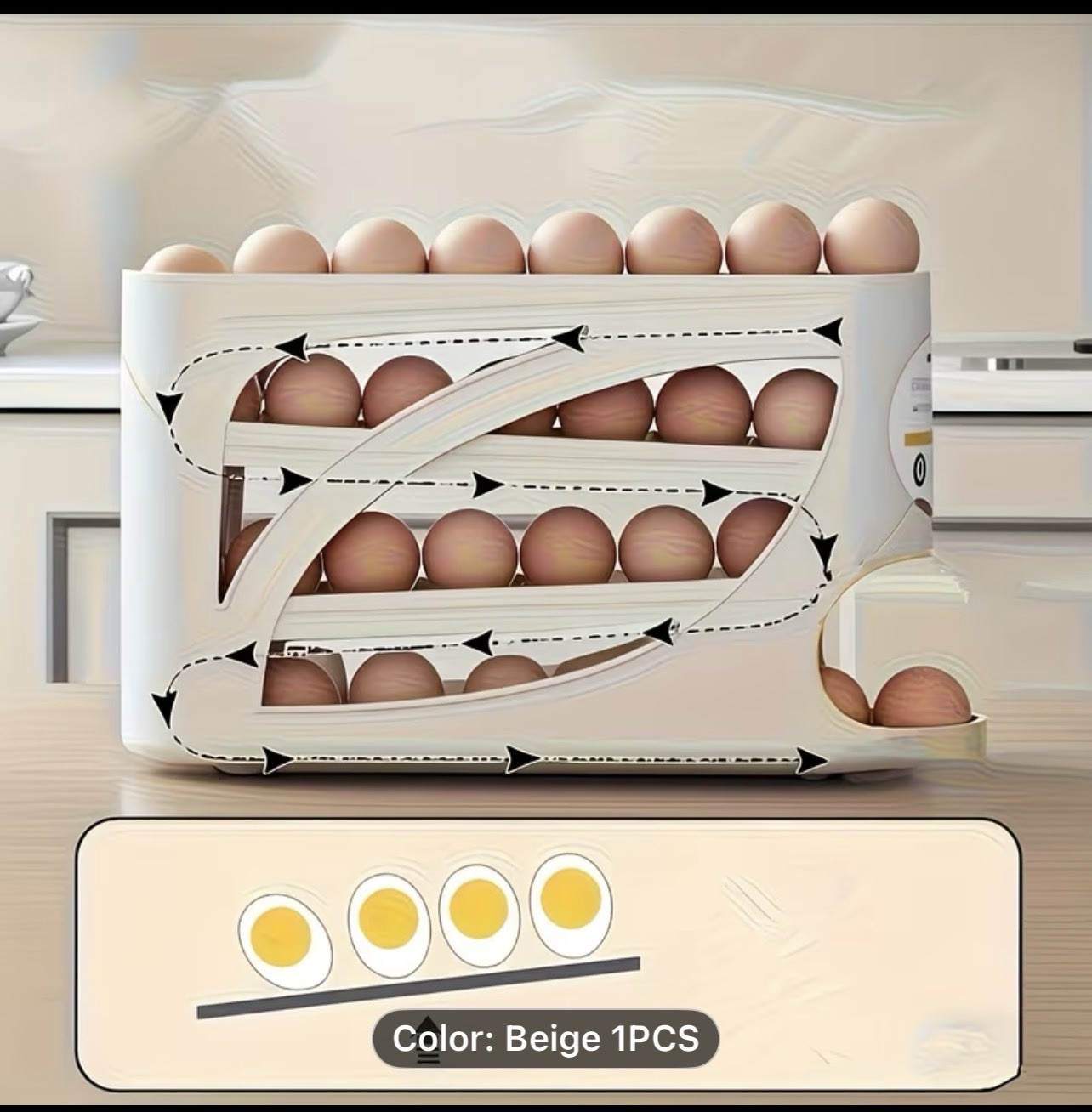 egg organizer 4 Layer Rolling Egg Rack Space Saving Can Accommodate 30 Eggs