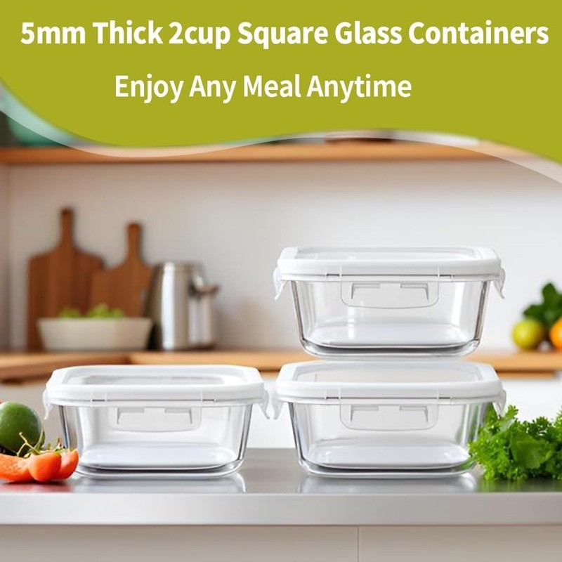 Square Glass Food Storage Containers BPA Free Oven Microwave Safe Lids New