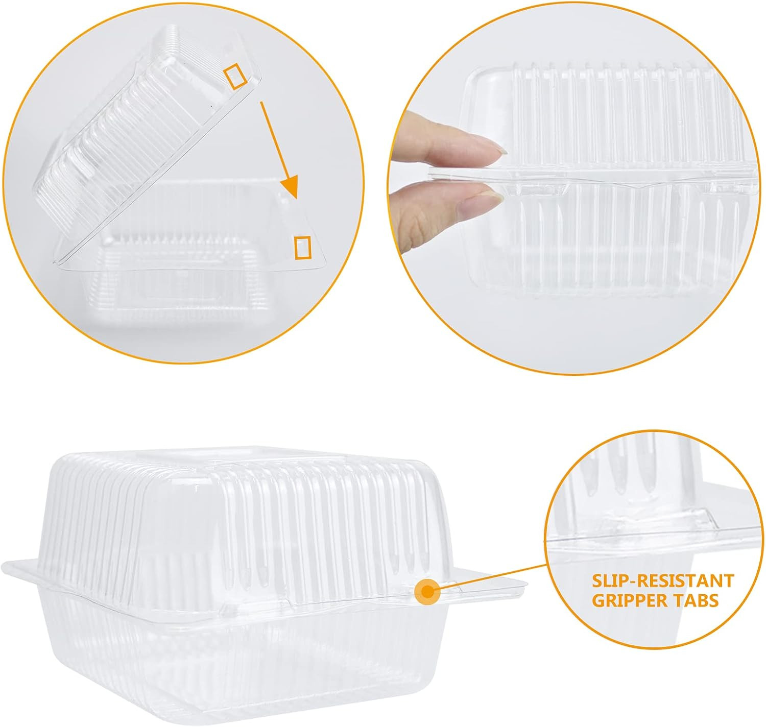 Cake Slice Containers,200Pc Square Plastic Hinged Food Container Individual Clam