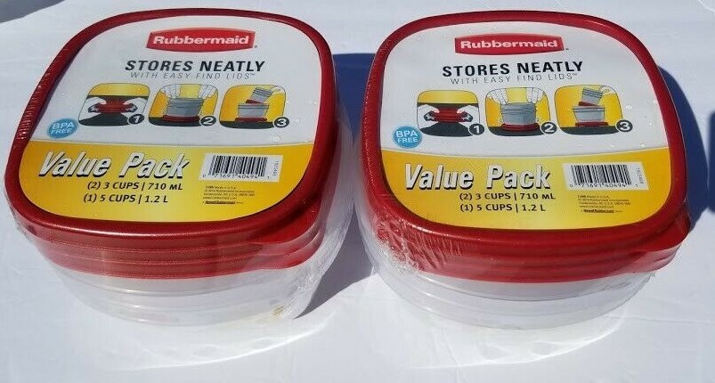 Rubbermaid 6 Piece Set Easy Find Lid Food Storage Containers BPA Free Lot of 2
